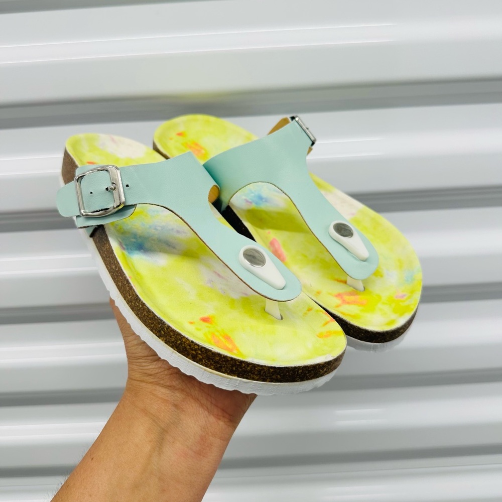 Yoki Mint Green Toe-Post Sandals with Yellow Floral Footbed